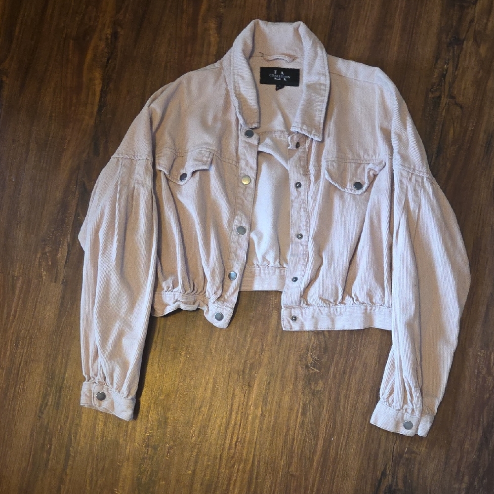 Large L.A. Coalition Women's Cropped Corduroy Jacket in Light Pink